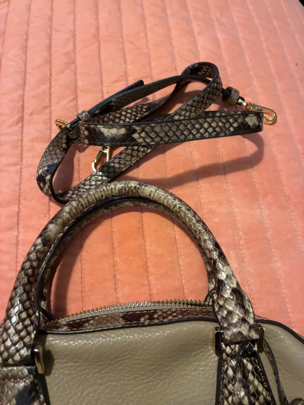 Michael Kors Olive Green Satchel with Snake-Print Trim - Picture 8 of 8